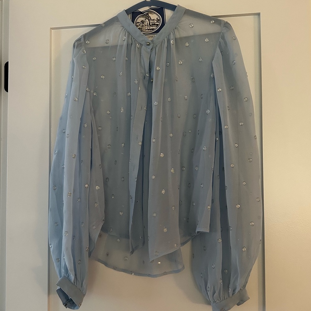 Veronica Beard Light Blue Sheer Blouse